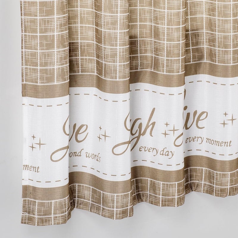 Decotex 3 Piece Live Love Laugh Gingham Check Plaid Kitchen Window Curtain Tiers and Valance Set (Taupe, 36" Tiers with 14" Valance) - Image 2
